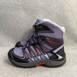 Salomon Boots Kids Size 4 Black & Purple Winter Fur Lined High Top Shoes